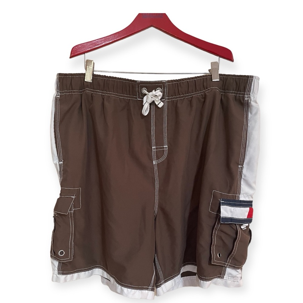 Men’s Swim Shorts XXL Brown Colorblock Lined Y2K Style  Beach Tommy Hilfiger